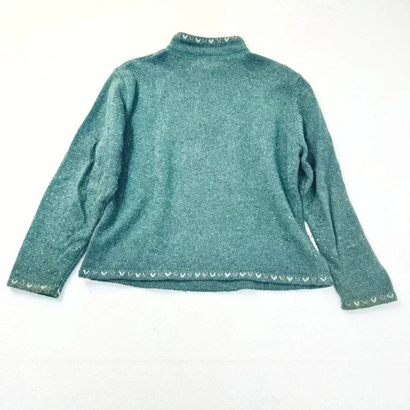VTG Woolrich Teal Ramie Wool Blend Quarter Zip Sweater Womens Medium Petite 9101 - Picture 6 of 6